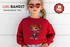 Cartoon girl bandit. Tshirt, PNG. Product Image 3