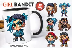 Cartoon girl bandit. Tshirt, PNG. Product Image 4