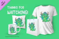 Cartoon green dragon. Fantasy clipart. Product Image 3