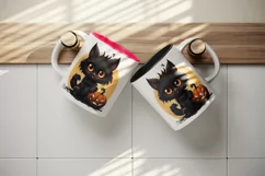 Cartoon Halloween cute fluffy black cat kitty kitten pumpkin jack o lantern 20 oz tumbler skinny mug wrap clipart t-shirt sublimation printable design