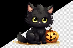 Cartoon Halloween cute fluffy black cat kitty kitten pumpkin jack o lantern 20 oz tumbler skinny mug wrap clipart t-shirt sublimation printable design