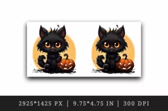 Cartoon Halloween cute fluffy black cat kitty kitten pumpkin jack o lantern 20 oz tumbler skinny mug wrap clipart t-shirt sublimation printable design