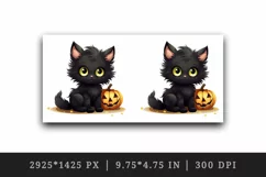 Cartoon Halloween cute fluffy black cat kitty kitten pumpkin jack o lantern 20 oz tumbler skinny mug wrap clipart t-shirt sublimation printable design