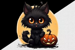 Cartoon Halloween cute fluffy black cat kitty kitten pumpkin jack o lantern 20 oz tumbler skinny mug wrap clipart t-shirt sublimation printable design