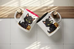 Cartoon Halloween cute fluffy black cat kitty kitten pumpkin jack o lantern 20 oz tumbler skinny mug wrap clipart t-shirt sublimation printable design