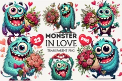 Cartoon Monster in Love. Tshirt, PNG. Product Image 1