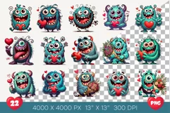 Cartoon Monster in Love. Tshirt, PNG. Product Image 2