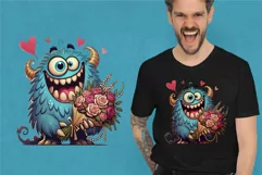 Cartoon Monster in Love. Tshirt, PNG. Product Image 5