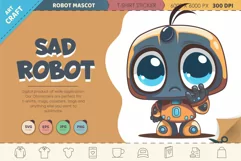 Cartoon sad robot. T-Shirt, PNG, SVG. Product Image 1