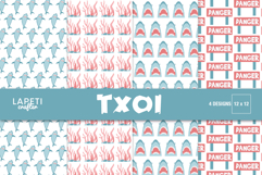Cartoon shark digital paper with shark teeth pattern