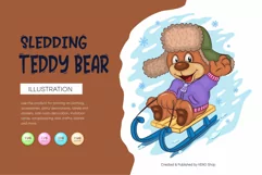 Cartoon Teddy Bear Sledding. T-Shirt, PNG, SVG. Product Image 1