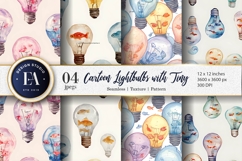 Cartoon Watercolor Lightbulbs with Tiny Fish Digital Paper Product Image 1