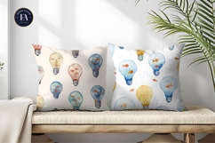 Cartoon Watercolor Lightbulbs with Tiny Fish Digital Paper Product Image 2