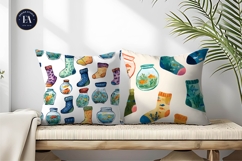 Watercolor Cartoon Socks Aquarium Seamless Art Digital Paper Product Image 2