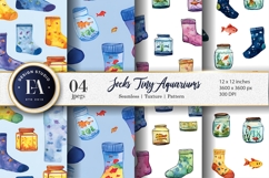 Cartoon Aquarium Socks Seamless Watercolor Art Digital Paper Product Image 1