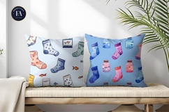 Cartoon Watercolor Socks Aquarium Seamless Art Digital Paper Product Image 2