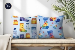 Cartoon Aquarium Socks Seamless Watercolor Art Digital Paper Product Image 2