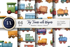 Train Wagons Seamless Craft Background Digital Paper Product Image 1