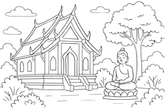 9-Page Coloring Set Temple, Beach, Homes &amp; Classroom Product Image 10