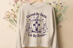 Carved By Faith Lit By Grace SVG, Christian Pumpkin PNG Product Image 2