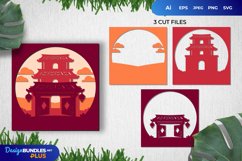 3D Papercut Chinese Castle Layered Product Image 1