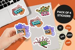 Vintage Cassette with Various Flowers Sticker Pack Product Image 1