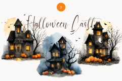 Haunted Halloween Castle Watercolor Clipart Set Product Image 1