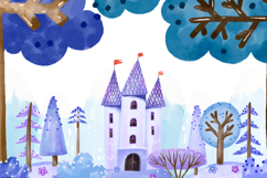 Watercolor landscape of fairy magic forest and Castle Product Image 1