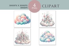 Castle and Cloud Clipart Watercolor PNG