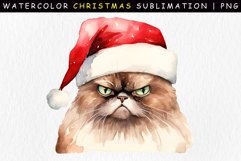 Watercolor Christmas Funny Cat Clipart Product Image 1