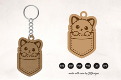 Cute Animal Pocket Keychain Laser Cut SVG - Cat Product Image 1