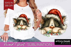 Cat Tangled In Christmas Lights Round Tshirt Background Product Image 1