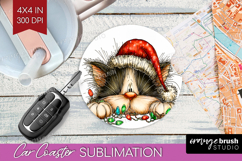 Cat Tangled In Christmas Lights Car Coaster Funny Xmas Product Image 1