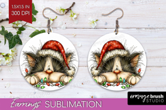 Cat Tangled In Christmas Lights Round Earrings Funny Xmas Product Image 1