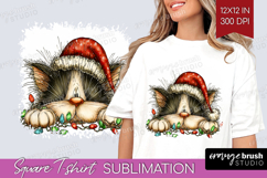Cat Tangled In Christmas Lights Square Tshirt Background Product Image 1