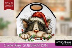 Cat Tangled In Christmas Lights Lunch Bag Funny Xmas Lunch Product Image 1