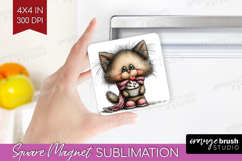Cat Valentine Magnet Sublimation Whimsical Animal Square PNG Product Image 1
