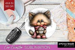 Cat Valentine Car Coaster Whimsical Animal Coaster PNG Product Image 1