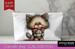 Cat Valentine Cosmetic Bag Whimsical Animal Makeup Bag PNG Product Image 1