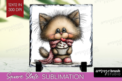 Cat Valentine Slate PNG Whimsical Animal Square Slate Product Image 1