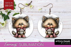 Cat Valentine Round Earrings Whimsical Animal PNG Product Image 1