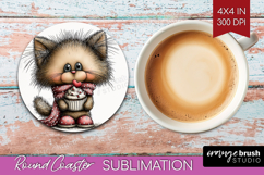 Cat Valentine Round Coaster Whimsical Animal Coaster PNG Product Image 1