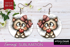 Cat Valentine Round Earrings Whimsical Animal PNG Product Image 1