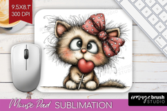 Cat Valentine Mouse Pad Sublimation Whimsical Animal Product Image 1