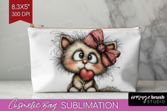 Cat Valentine Cosmetic Bag Whimsical Animal Makeup Bag PNG Product Image 1