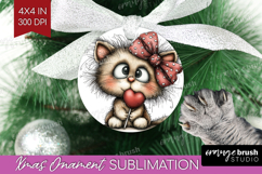 Cat Valentine Ornament PNG Whimsical Animal PNG Sublimation Product Image 1