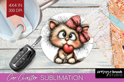 Cat Valentine Car Coaster Whimsical Animal Coaster PNG Product Image 1