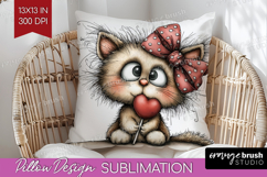Cat Valentine Pillow Sublimation Whimsical Animal Pillow Product Image 1