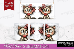 Cat Valentine Mug Wrap Whimsical Animal Mug PNG Sublimation Product Image 1