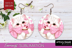 Cat Valentine Round Earrings Cute Valentines Day PNG Product Image 1
